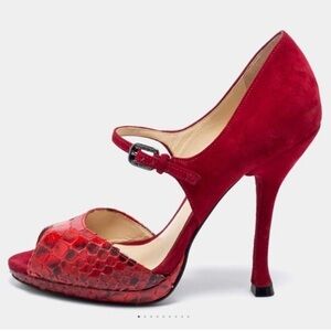 ALEXANDRE Birman Suede And Python Leather Ankle Strap Sandals Size 10